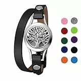 Flongo Aromatherapie Lederarmband Damen-Armband Armreif Aroma Locket Diffuser Duftstofflocket mit Farbigen Filz-Pads ätherisches Öl Diffusor für Frauen Schwarz