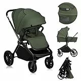 Lionelo MIKA PLUS Kinderwagen 6-48 Monate bis 22 kg, Verstellbare Rückenlehne und Fußstütze, Federung, 360° drehbare PU-Räder, Wasserdichtes XXL-Verdeck, UPF50+