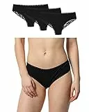 Snocks Brazilian Slip mit Spitze Damen aus Bio-Baumwolle (3er Pack) - Damenunterwäsche mit perfekter Passform und angenehmem Tragegefühl - Klassisches Unterwäsche Frauen Gr.M, Farbe Schwarz