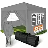 Kronenburg Faltpavillon wasserdicht Dachmaß 3 x 3 m UV Schutz 50+ Pavillon in Grau mit 4 Seitenteilen