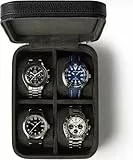 TAWBURY Leder-Uhrenbox mit 4 Fächern – Elegante und sichere Aufbewahrung für Ihre Uhren (Schwarz)