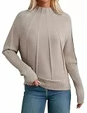 GRACE KARIN Hochkragen Strickpullover Damen Raglanärmel Weich Elastisch Gerippte Bündchen Beige M
