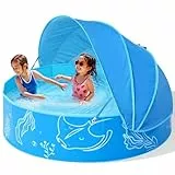 Hikiddy Planschbecken mit Schatten:47 Zoll Pop-Up Splash Pool mit Schatten für Sommer Strand Garten (Blau, 47 Zoll)