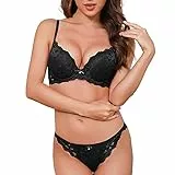 SHEKINI Dessous Set Damen Push Up BH mit Bügel Nicht Abnehmbare Gepolstert Spitzen BH Set Sexy Lingerie BH und Slip 2 Teilige Unterwäsche Frauen