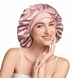 Umisleep 22 Momme Schlafhaube zum Schlafen mit Maulbeerseidenfutter, Doppelschicht Schlafmütze, Verstellbar mit Elastischem Band, rutschfest & Haarschutz für Lange und Lockige Haare, Weich, Rosa