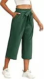 WUWUSKY Damen 3/4 Culotte Hose Leichte Weites Bein Sommerhose mit Taschen,Dunkelgrün,XXL