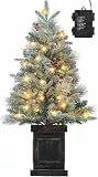 90cm Premium Weihnachtsbaum Künstlich mit 78 Warmweiß LEDs - Batteriebetrieben Künstlicher Weihnachtsbaum mit 8 Einstellbare Modi, Weihnachtsbaum mit Dichte Zweige, Rote Beeren und Vintage-Basis