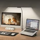 rigors 60CM Doppelkopf Schreibtischlampe LED Dimmbar, 900LM Tageslichtlampe für Schreibtisch, Klemmbar Augenschutz Bürolampe 5 Farb 10 Helligkeit, 360° Schwanenhals Tischlampe mit Netzadapter
