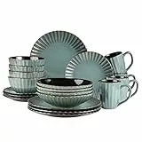 MÄSER 931964 Serie Confino Geschirr Set für 4 Personen im modernen Vintage Look, 20-teiliges Kombiservice aus Keramik in Petrol mit schwarzen Akzenten, Steinzeug