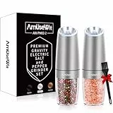 Gravity Elektrische Salz- und Pfeffermühle 2er Set – batteriebetriebene automatische mit weißem Licht, Einhandbedienung, einstellbare Grobheit, Stianless Steel AmuseWit Stainless x2