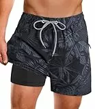 APTRO Herren Badeshorts Badehose mit Innenhose Schnelltrocknend Boardshorts mit Reißverschlusstaschen Sport Shorts Grau MK385 XL