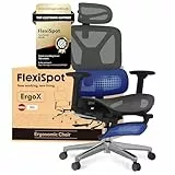 FLEXISPOT Ergonomischer Bürostuhl Schreibtischstuhl mit Fußstütze, 3D-Armlehnen, 3D-Kopfstütze, 5D-Rückenlehne, Atmungsaktiver Sitz Belastbar bis 136 kg Arbeitsstuhl, ErgoX, Dunkelgrau