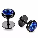 JewelryWe Schmuck Herren Damen Ohrstecker, Glänzend Glas Diamant Runde Kreis Ohrringe, 8mm, Edelstahl, Blau Schwarz