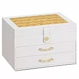 Enthralite Weißer Schmuckkasten Organizer: Home Decor für Frauen - 2-Schublade Holder für Valentinstag Geburtstag Weihnachten (Weiß Gold, L)
