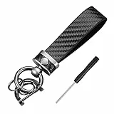 CGEAMDY Mikrofaser-Leder-Auto-Schlüsselanhänger, Premium Kohlefaser, Anti-Verlust D-Ring Mode für Männer und Frauen (Schwarz)
