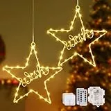 110 LED Sterne Weihnachtsdeko Fenster, Warmweiß Weihnachtsbeleuchtung Fenster mit Fernbedienung und Timer, 8 Modi Lichtervorhang Weihnachtsstern Batteriebetriebene für Innen (2 Stück)