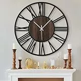 HAITANG wanduhr groß modern, 60 cm XXL,wanduhren modern Wohnzimmer schwarz, Retro Wohnzimmer-Dekoration, römische Ziffern leise Nicht tickende Wanduhr für Zuhause, Garten, Büro, Café Dekoration