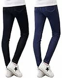 Adorel Mädchen Leggings Jeans-Optik Lang Hosen Jeggings 2er-Pack Dunkelblau & Schwarz 134-140 EU (Herstellergröße 140)