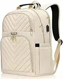 Kuosdaz Rucksack Damen, 15.6 Zoll Schulrucksack Mädchen Teenager mit USB Ladeanschluss, Laptop Rucksack Stylischer Daypack Wasserdichte für Schule, Uni, Reisen, Arbeit, 30L,Beige