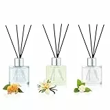 DIUFJAG Raumduft Diffuser 3 x 50ml Osmanthus/Vanille/Jasmin Aromatherapie Diffusor Setz Mit 12 Duftstäbchen,Home Duft für Schlafzimmer Büro Badezimmer Regal Dekor