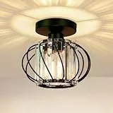 FRIDEKO HOME Deckenleuchte Schwarz Kristall Kronleuchter Ø19cm,Modern Deckenlampe Metal Rund Lampenschirm E27 Lampe Decke für Schlafzimmer Wohnzimmer Küche Flur
