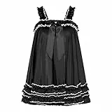 Satini Dessous Satin Sissy Gerafft Rüschen Babydoll-Stil Kleid Negligee Feminin Crossdress Cosplay (Schwarz, XXL)