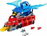 Hot Wheels City Spielzeugauto-Trackset, ultimativer 2-in-1 Drachentransporter und 2 Die-Cast-Autos, großer Drache und Abnehmbarer Drache, mit Platz für mehr als 20 Fahrzeuge, JKJ79