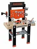 Smoby - Black+Decker Werkbank Center - 92-teilig, mit mechanischem Akkuschrauber, Autobausatz, Werkzeuge, Schraubstock, für Kinder ab 3 Jahren