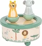 small Foot Spieluhr „Safari“ aus FSC® 100%-zertifiziertem Holz, kindgerecht gestaltet mit Tiger und Elefant, für Kinder ab 2 Jahren, 12738