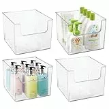 mDesign 4er-Set Aufbewahrungsbox für das Bad – quadratische Schrankbox aus Kunststoff für Badartikel – idealer Organizer für Kosmetik und Make-up – durchsichtig