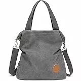 Myhozee Handtasche Damen Canvas Umhängetasche,Taschen Damen Strandtasche Schultertasche Crossover Bag für Mädchen Frauen-GRAU