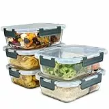 uandu Meal Prep Boxen Glas mit 2 Fächern – Glasbehälter mit Deckel 5-teilig – Frischhaltedosen Glas 950 ml BPA-frei – Mikrowellen- & Gefrierschrankgeeignet