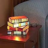 Elprico Buntglas-Buchlampe, Vintage-Stil, Sanfte Beleuchtung, Gestapelte Bücher, Tischlampe für Schlafzimmer, Einzigartige Nachttisch-Schreibtischlampe