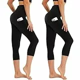 AMIYOYO Capri Leggings Damen mit Taschen 3/4 Sport Leggins High Waist Sporthose Blickdicht Elastisch 7/8 Yoga Hose Fitness Laufen für Outdoor 2er Pack
