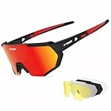 X-TIGER Fahrradbrille, Herren Damen Sportbrille, UV400 mit 5 Wechselgläser,Starker TR90 Frame, mit Montierbarem Brillenband & Ohrhaken, Outdoor-Sport/Radfahren/Laufen/Autofahren/Angeln/Golf