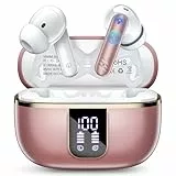 Bluetooth Kopfhörer, 3D HiFi Stereo Kopfhörer Kabellos Bluetooth mit 4 ENC Mic, 46 Std Noise Cancelling Kopfhörer mit USB-C-Schnellladung, IPX7 Wasserdichte In Ear Ohrhörer für Android iOS. Rosa