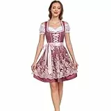 Jecarden Dirndl Damen Midi Dirndl für Damen Weinrot Trachtenkleid mit Dirndlbluse Trachtenmode Trachtenrock Kleid 3 Teilig für Oktoberfest Besondere Anlässe, 40