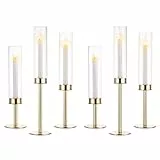 NUPTIO Kerzenständer Glaszylinder für Kerzen Gold: 6 Stücke Hochzeit Kerzenhalter Glas Stabkerzen Metall Groß Bodenlosen Zylinder Kerzen Windlicht Party Tisch Tafel Tafelaufsatz Esszimmer Deko
