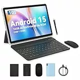PRITOM 10 Zoll Tablet, 4-in-1 Tablets, 16 GB, 64 GB ROM, Android 15, 1024GB Expand,Qcta core, WiFi 6, 6000 Mah, Tablet PC mit Tastatur, Maus, Case,Grau