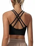 Leversic Sport BH Push up Cross Back Design Bustier Damen mit Gepolstert Ohne Bügel Damen-BHS mittelstarkem für Fitness Lauf Joggen, 315-Schwarz, L