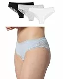 Snocks Brazilian Slip mit Spitze Damen aus Bio-Baumwolle (3er Pack) - Damenunterwäsche mit Perfekter Passform und angenehmem Tragegefühl - Klassisches Unterwäsche Frauen Gr.M, Farbe Weiß/Grau/Schwarz