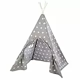 roba Spielzelt 'Little Stars' inkl. Bodenunterlage und Tragetasche - Wigwam für Kinderzimmer und Outdoor - Grau / Weiß