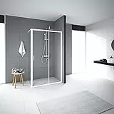 Duschkabine Marwell Factory 80 x 120 x 200 cm Dusche mit Fronteinstieg Glasdusche matt weiß Duschabtrennung mit Schiebetür