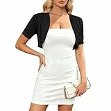 ZLIGXEA Bolero Damen Kurze Strickjacke Kurzarm Rippstrick Vorne Offen Crop Cardigan Leichte Sommerjacke Elegant Jäckchen Festlich Schulterjacke für Kleider Schwarz M