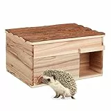 Relaxdays Igelhaus, Holz, Igelhotel mit Boden, katzensicher, Winterquartier für Igel Garten, HBT: 21 x 40 x 30 cm, Natur