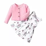 PATPAT Baby Mädchen Kleid und Strickjacke Sets, 2 Stück, Baby Mädchen Blumenmuster Kleid und Langarm Strickjacken-Set ROSA 9-12 Monate