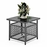 PHI VILLA Outdoor Balkon Garten Beistelltisch Couchtisch Bistrotisch mit Sonnenschirmloch Gartentisch Balkontisch Klein Terrasse Tisch Schwarz