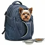 DAISTERN Hunderucksack Wandern bis 8KG, Ergonomischer Katzenrucksack mit Laptopfach & Bequemes Sitzkissen, belüfteter 600D-Nylon-Rucksack mit Verstärkung für Spaziergänge, Camping & Pendeln, Blau