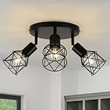 FORCOSO Deckenstrahler Schwarz Schwenkbar 350°, Spots Deckenleuchte 3 Flammig Metall Deckenlampe Strahler, E14 Industrial Deckenspots, Vintage Decke Küchenlampe Küche Wohnzimmer Flur