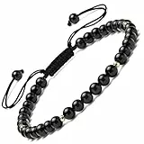 Apocalyptic-K Damen-Armband mit natürlichen Edelsteinen, 925er-Sterlingsilber, 4mm, 6.7-9.3 IN |Turmalin, Obsidian, Kristall， Handgewebt (Schwarzer Obsidian,4MM)